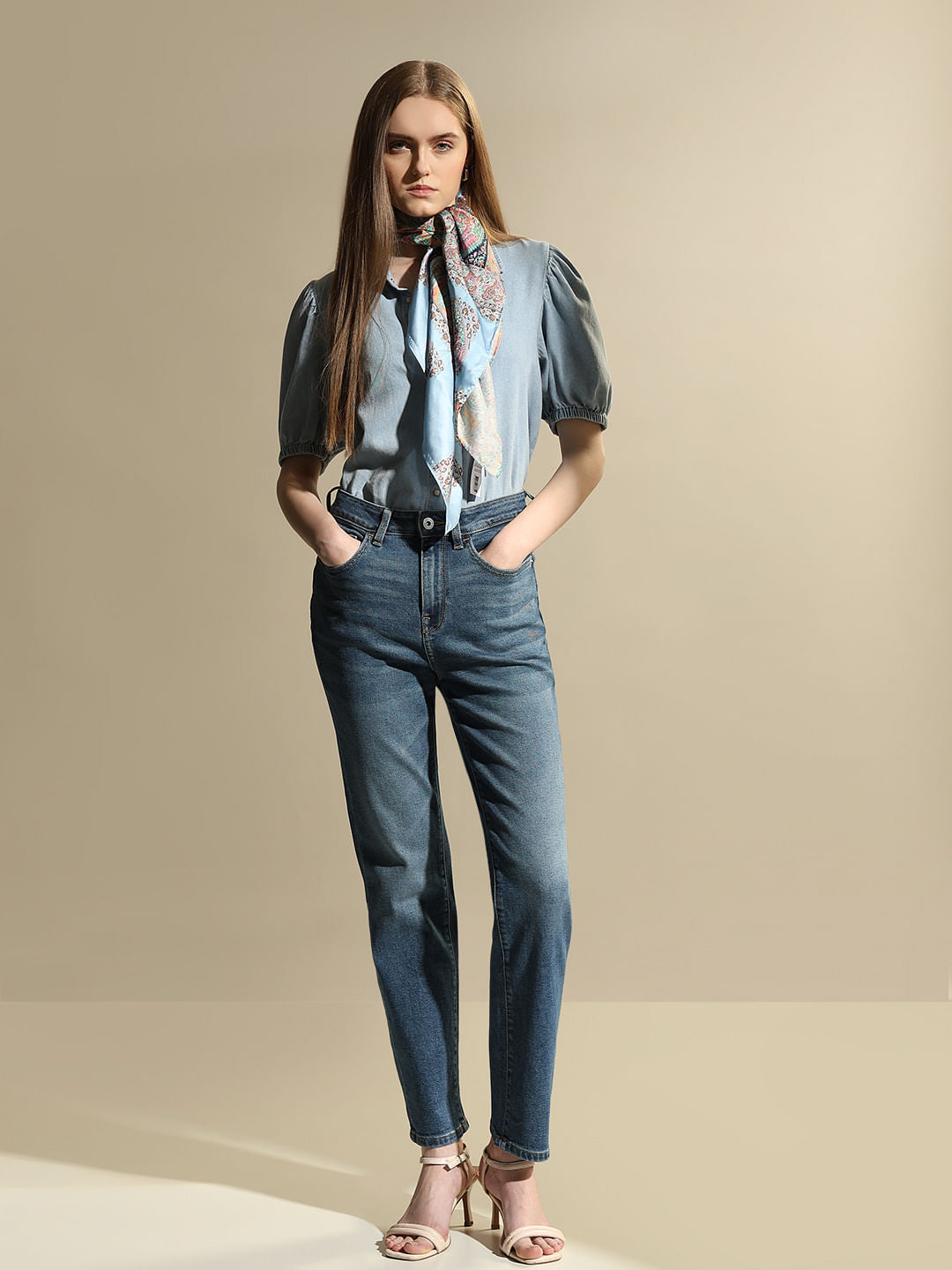 Blue High Rise Jade Straight Fit Jeans