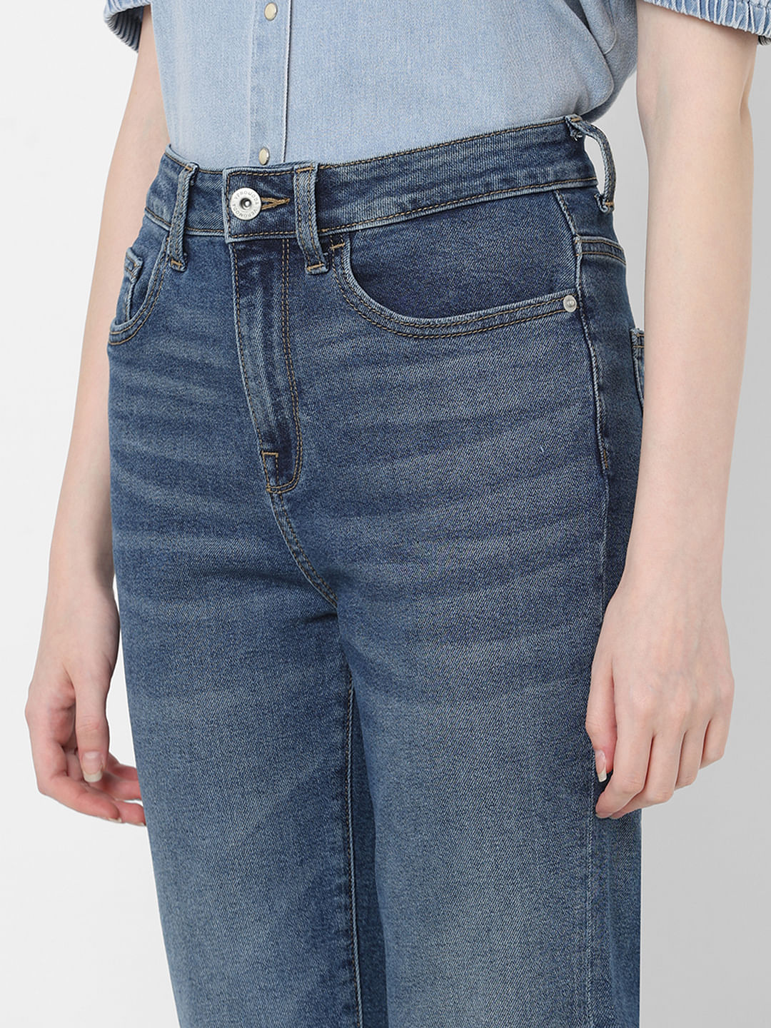 Blue High Rise Jade Straight Fit Jeans