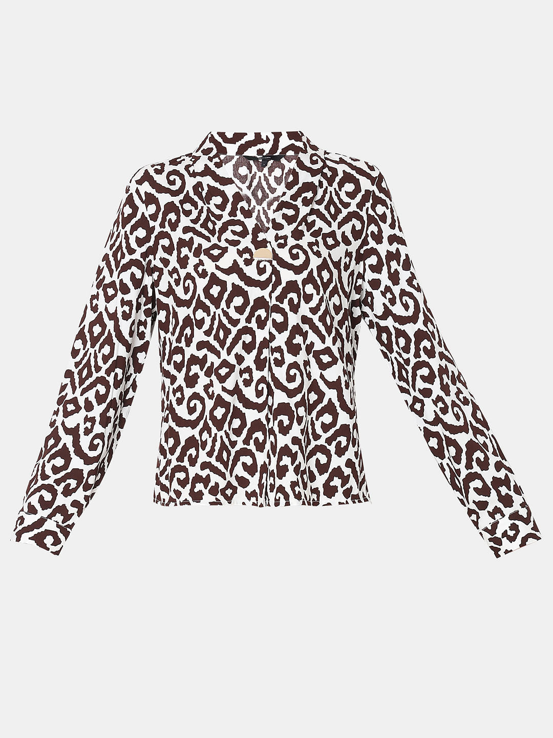 Brown & White Abstract Print Top