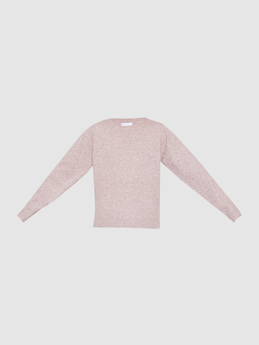 Girls Pink Melange O-Neck Pullover