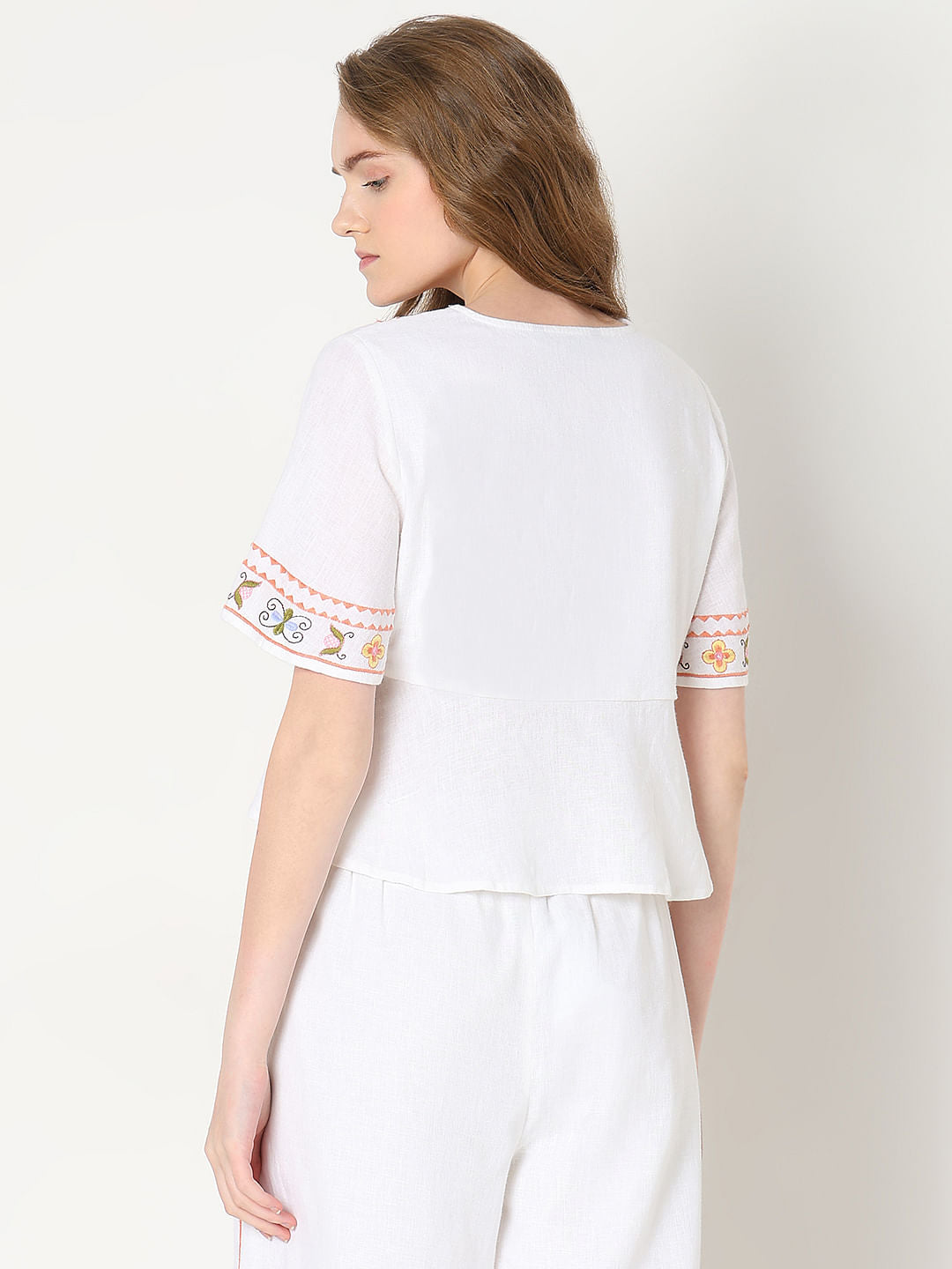 White Embroidered Co-Ord Set Top