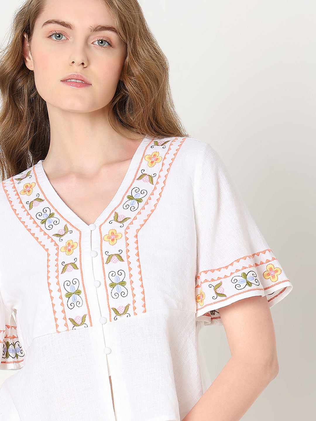 White Embroidered Co-Ord Set Top