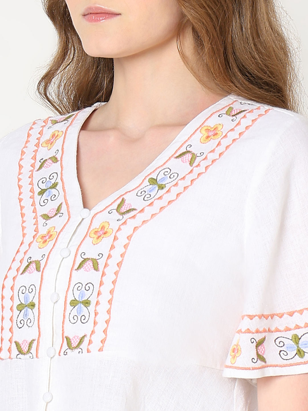 White Embroidered Co-Ord Set Top