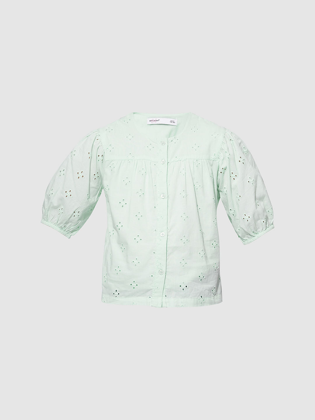 Girls Mint Green Schiffli Cotton Top
