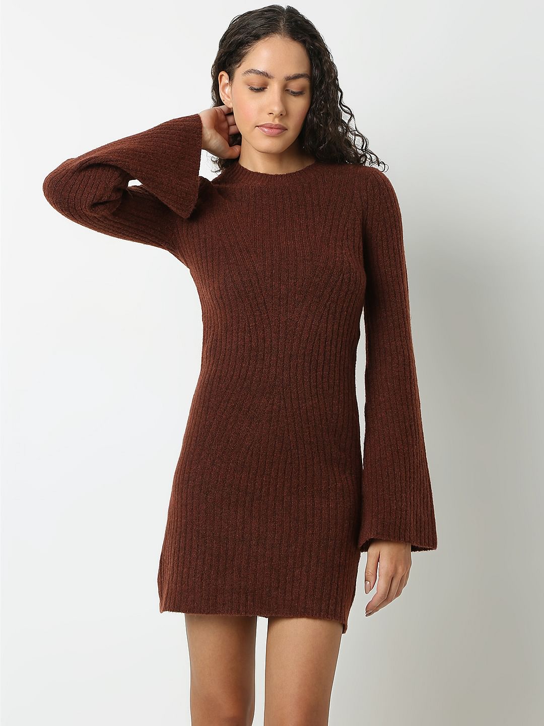 Brown Knitted Mini Dress
