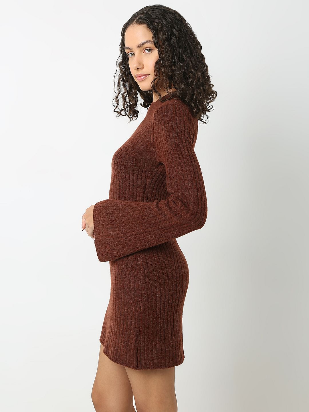Brown Knitted Mini Dress