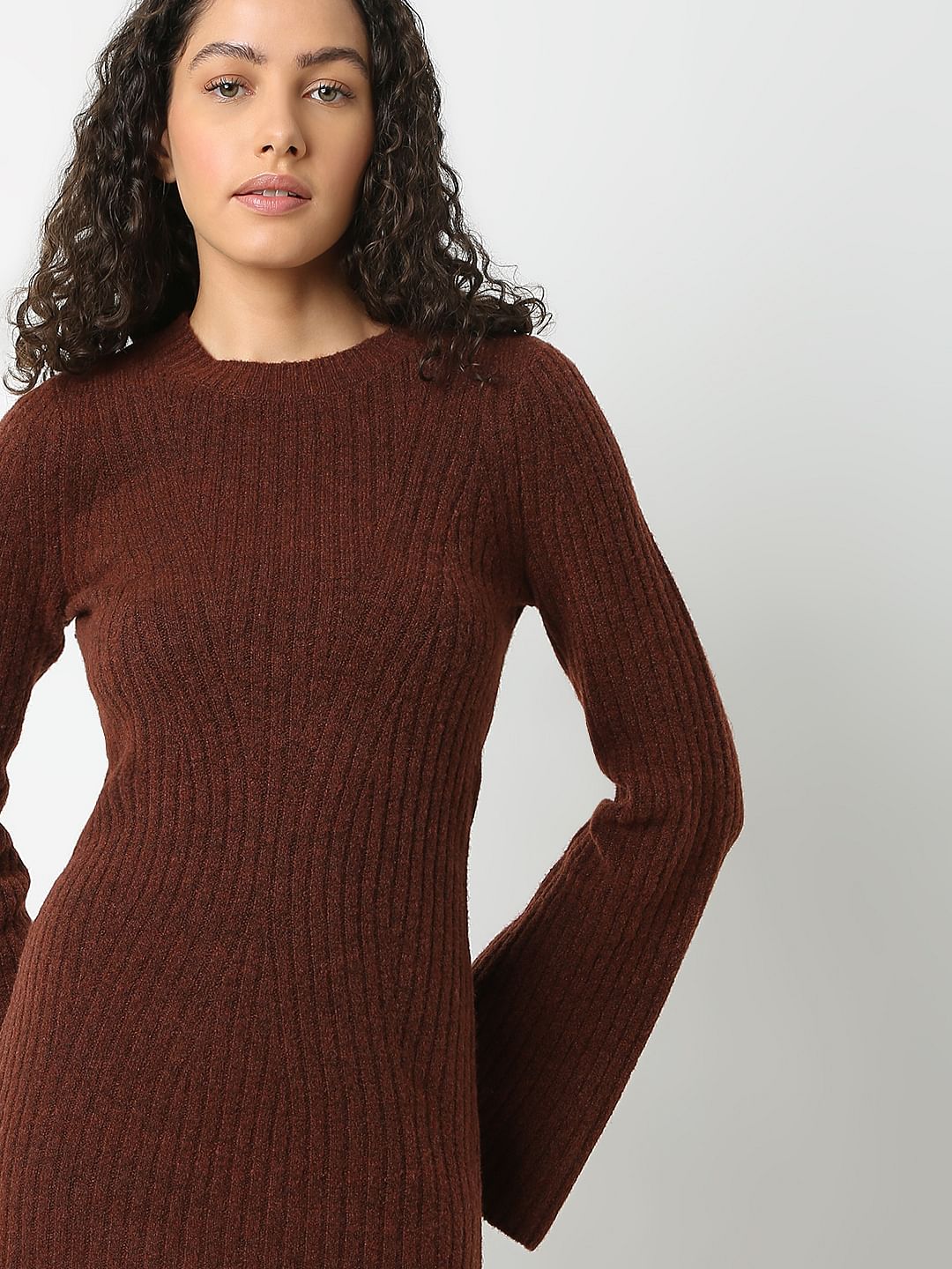 Brown Knitted Mini Dress
