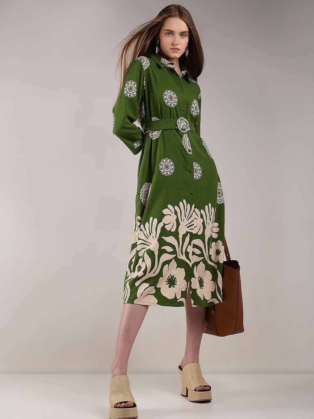 Green Printed Shirt Dress