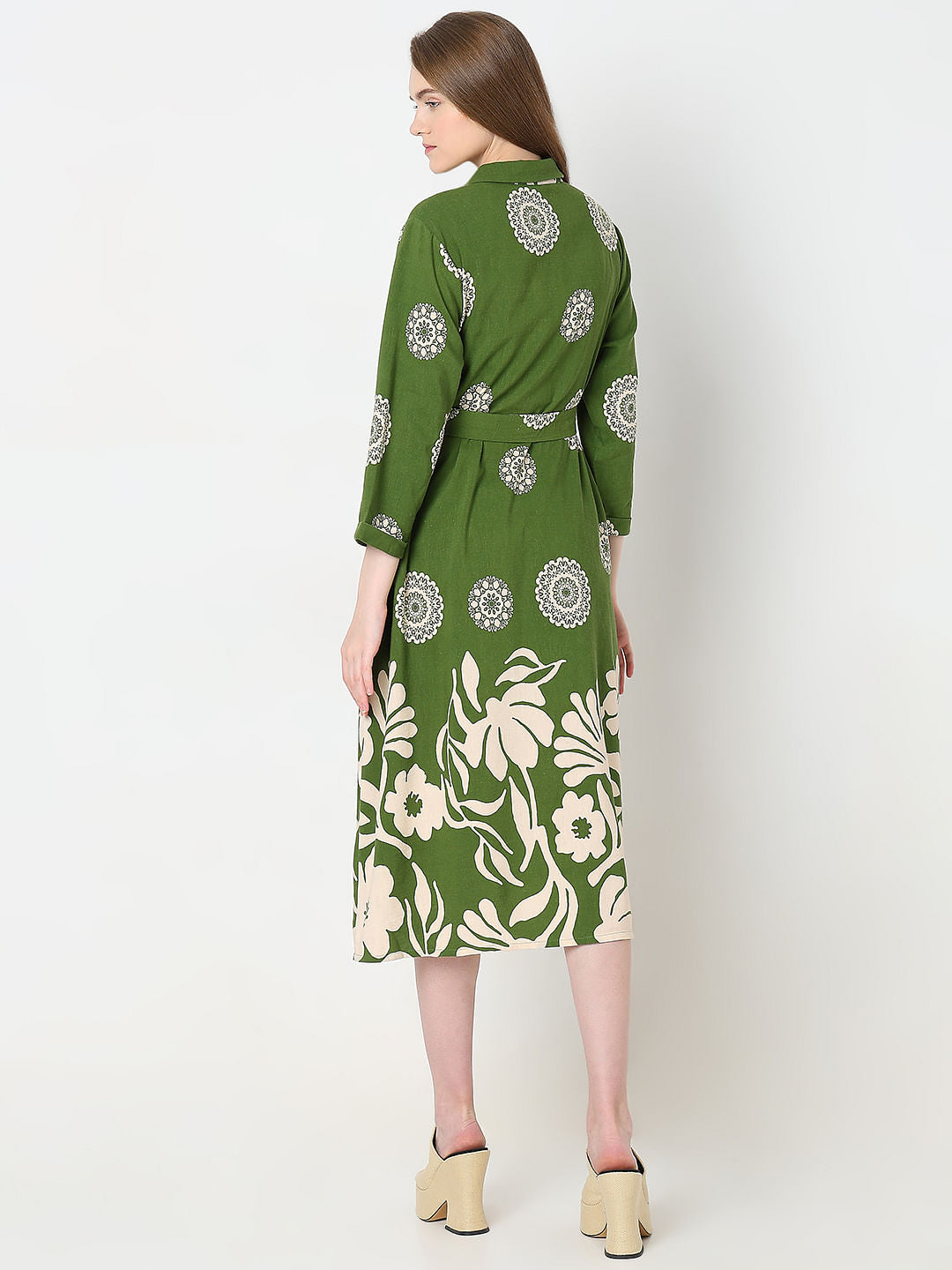 Green Printed Shirt Dress