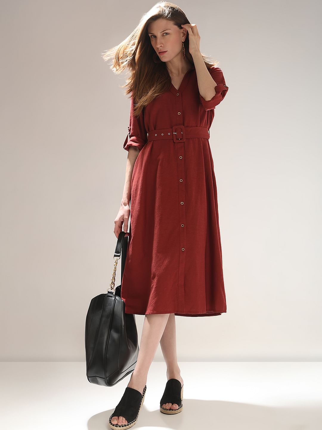 Dark Brown Midi Shirt Dress