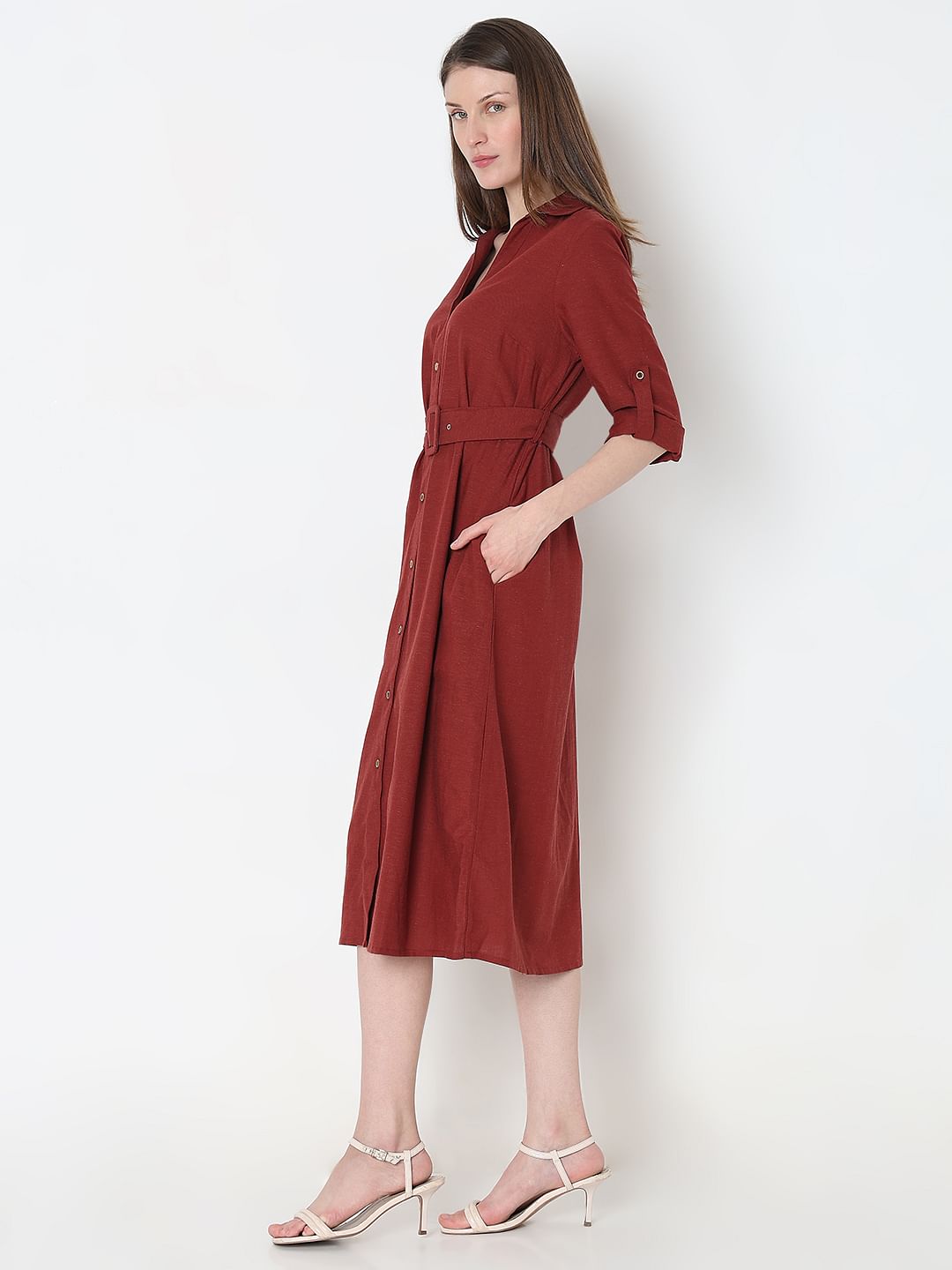Dark Brown Midi Shirt Dress