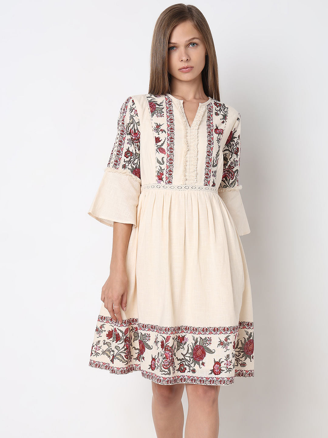 Ecru Abstract Print Dress