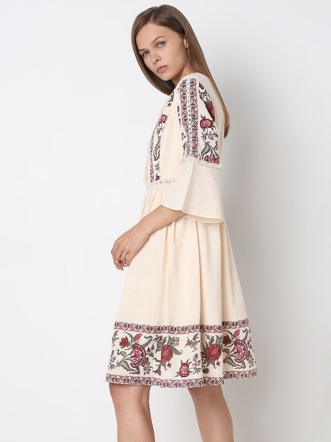 Ecru Abstract Print Dress