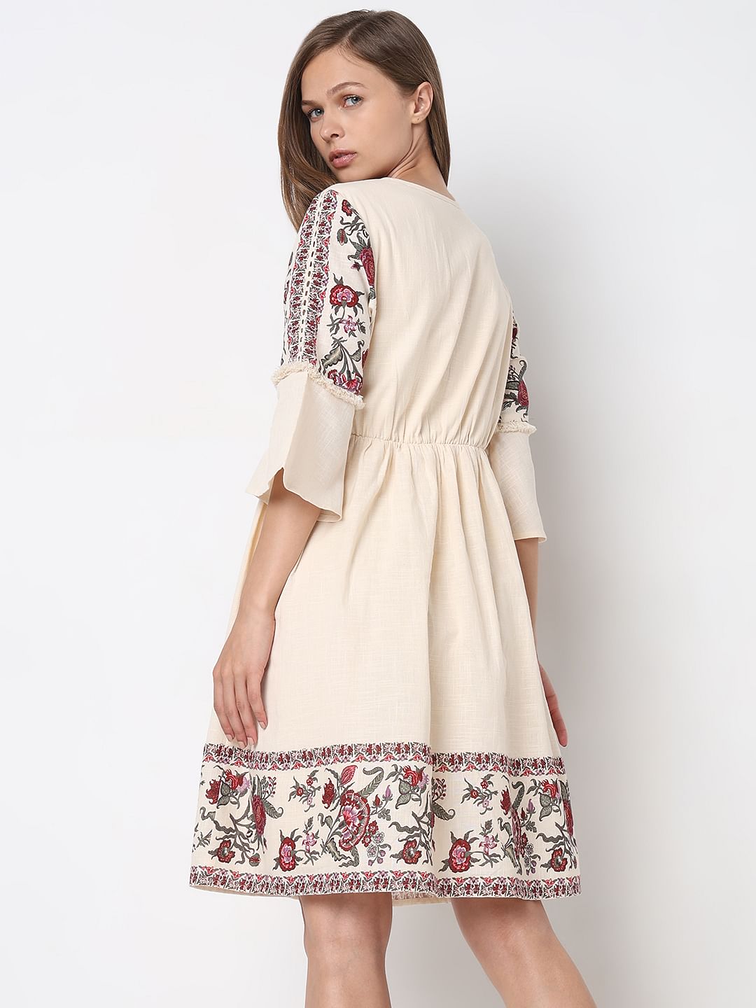 Ecru Abstract Print Dress