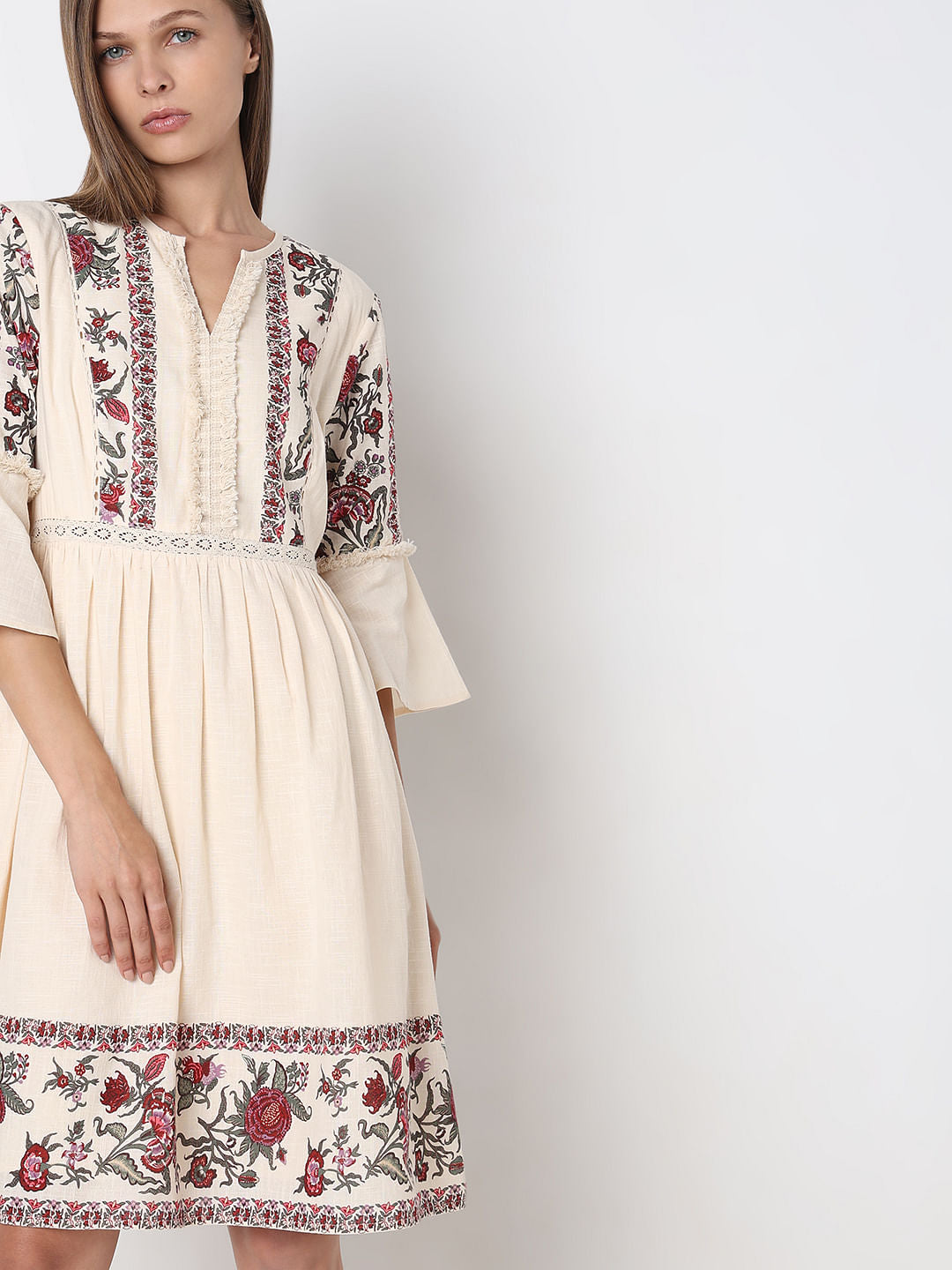 Ecru Abstract Print Dress