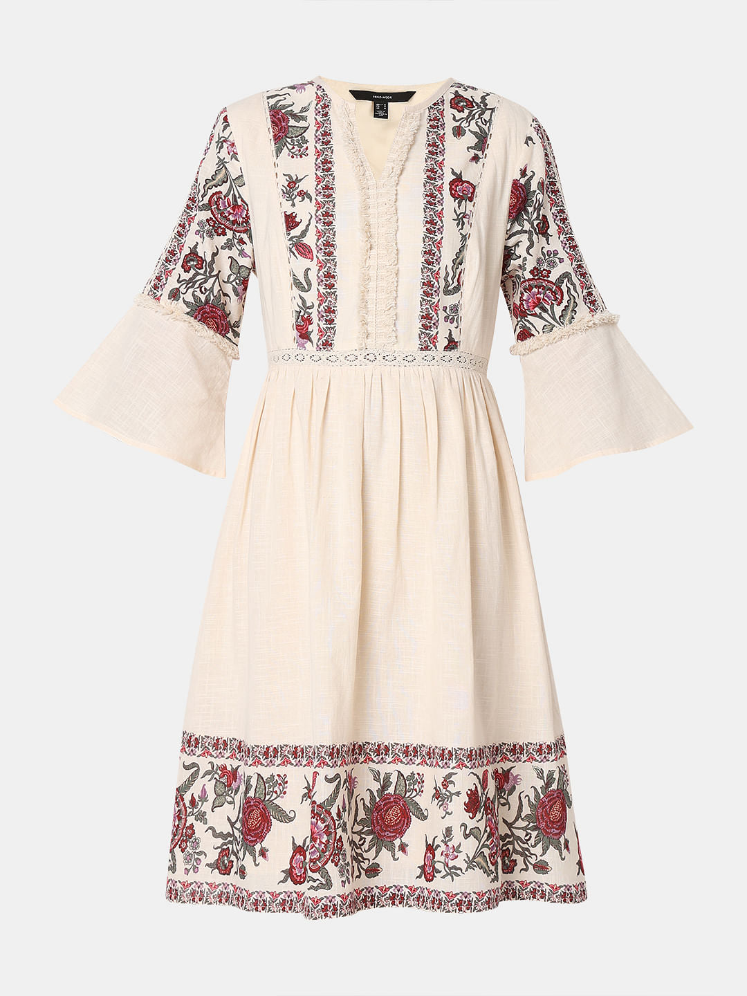 Ecru Abstract Print Dress