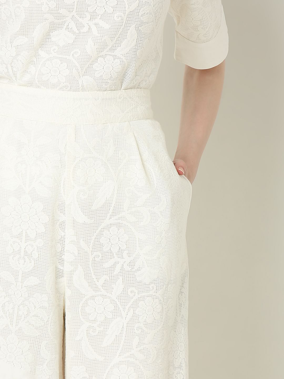 Off-White Textured Co-Ord Set Culottes