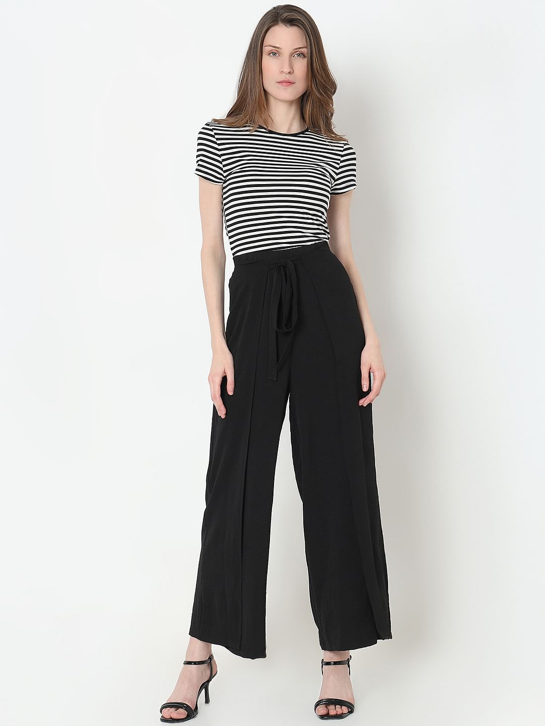 Black High Rise Straight Fit Pants