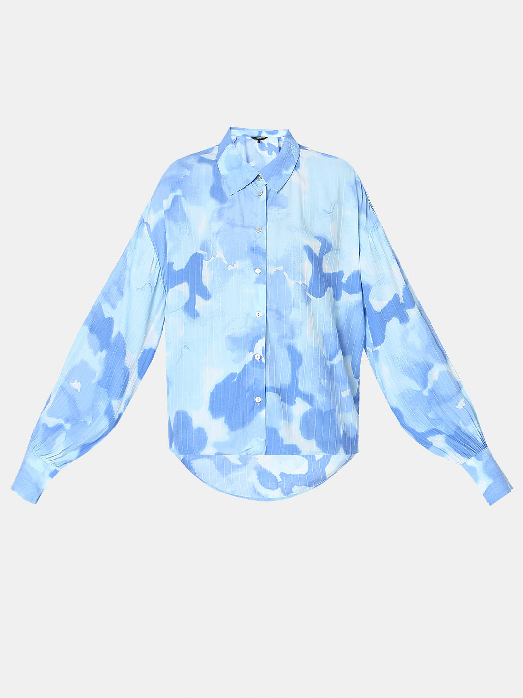Blue Printed Asymmetric Shirt
