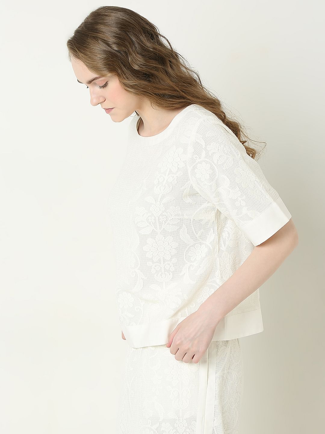Off-White Textured Co-Ord Set Top