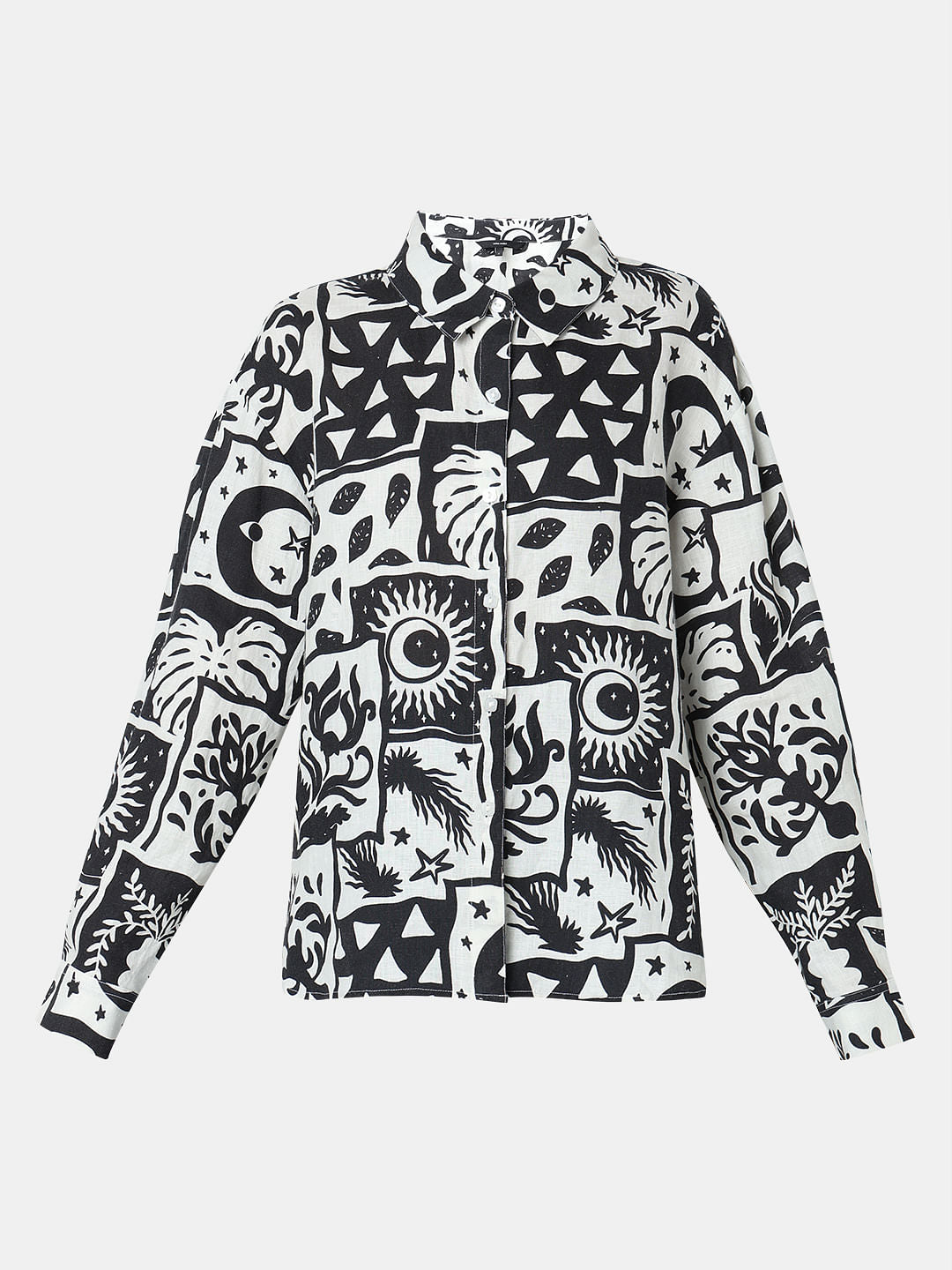 Black Printed Linen Shirt