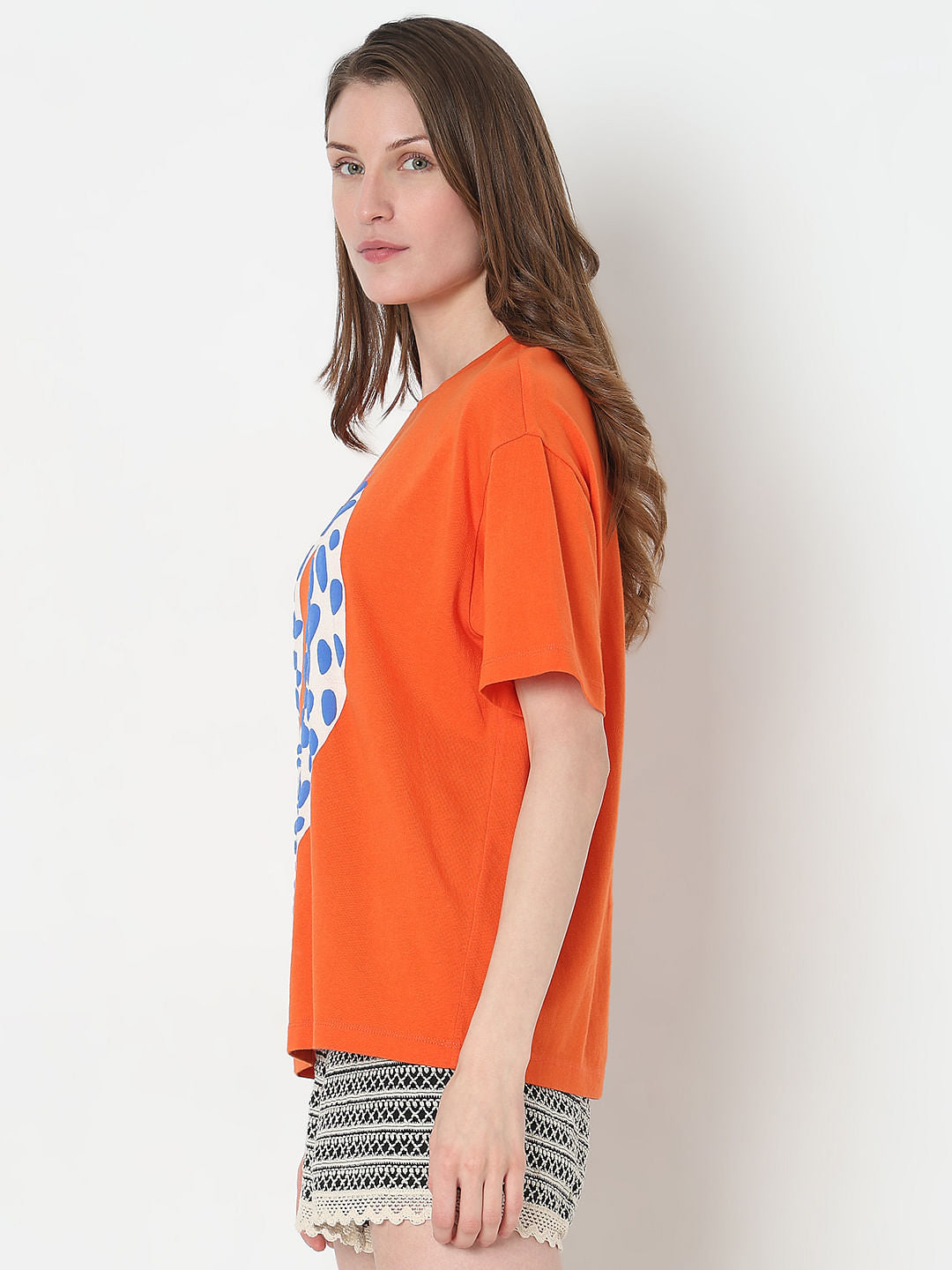 Orange Graphic Print Cotton T-Shirt