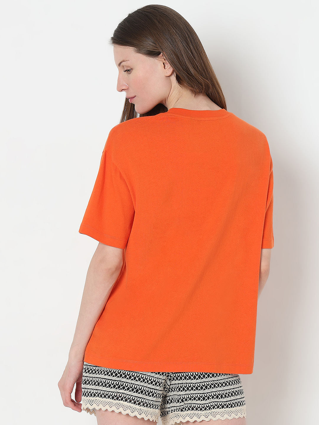 Orange Graphic Print Cotton T-Shirt