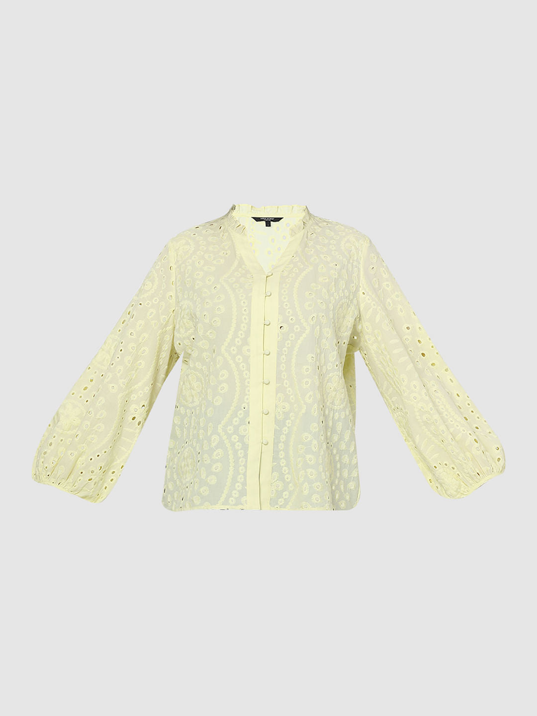 Curve Light Yellow Schiffli Top