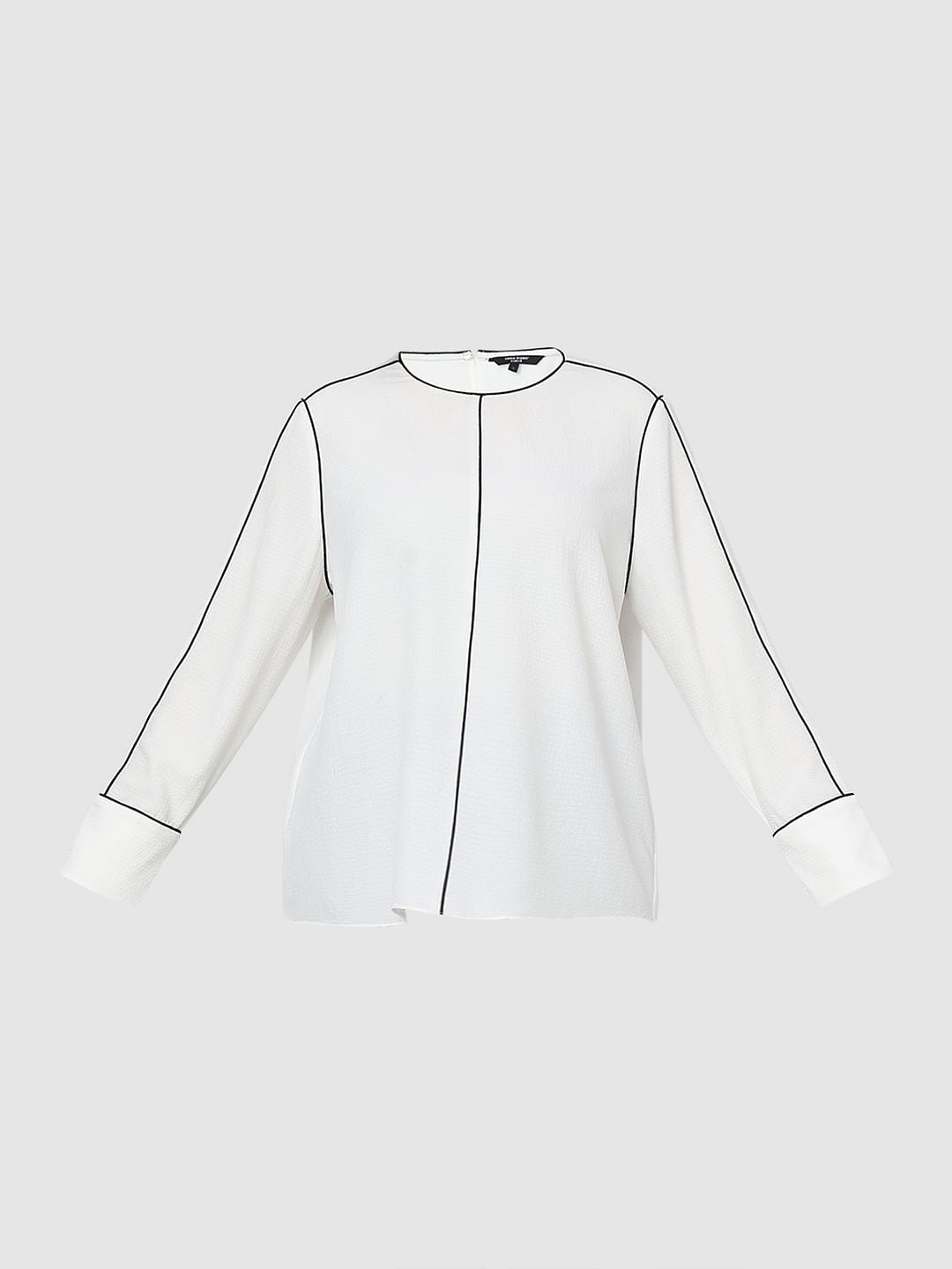 Curve White Contrast Piping Top