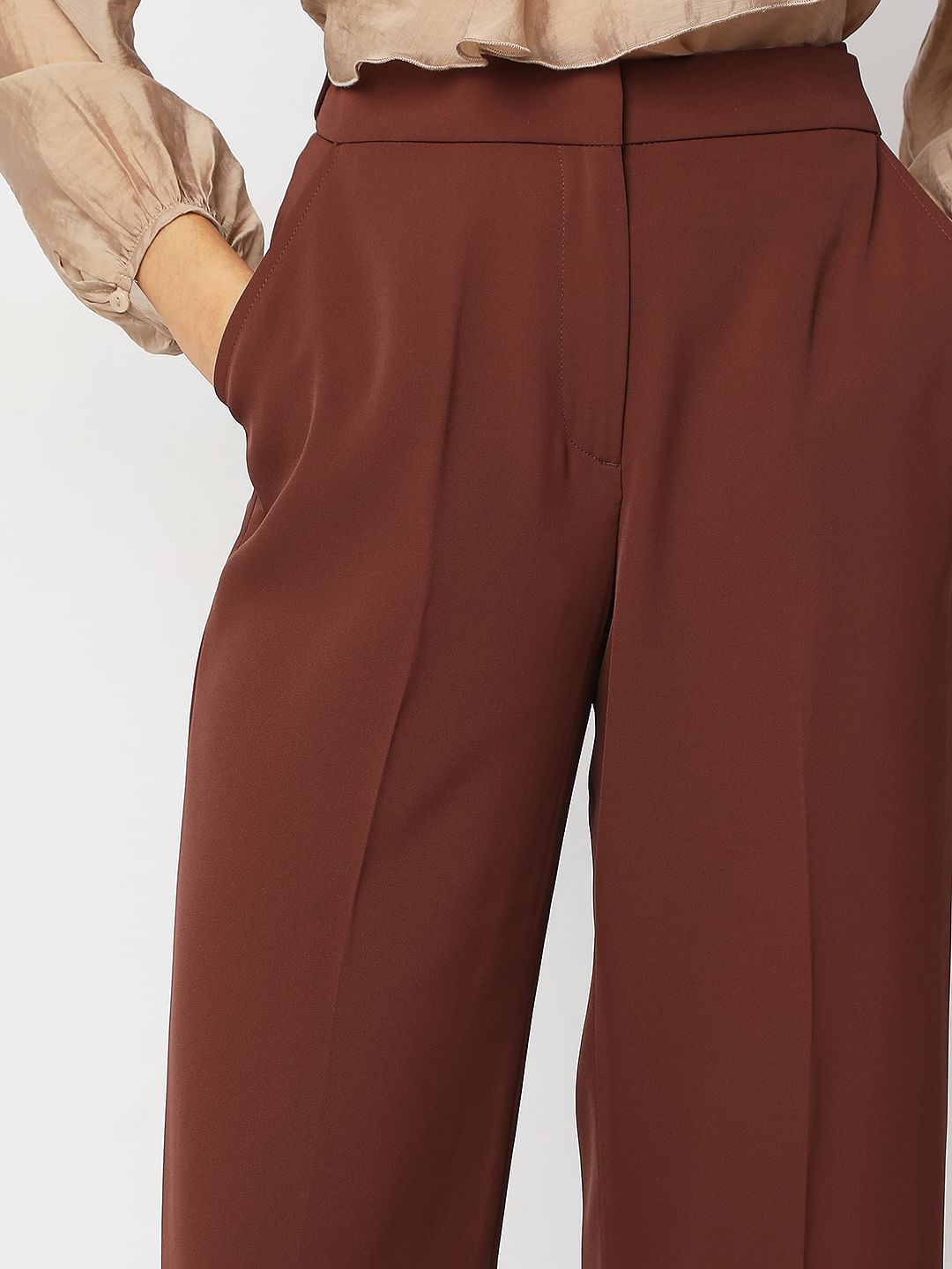 Brown High Rise Wide Leg Pants