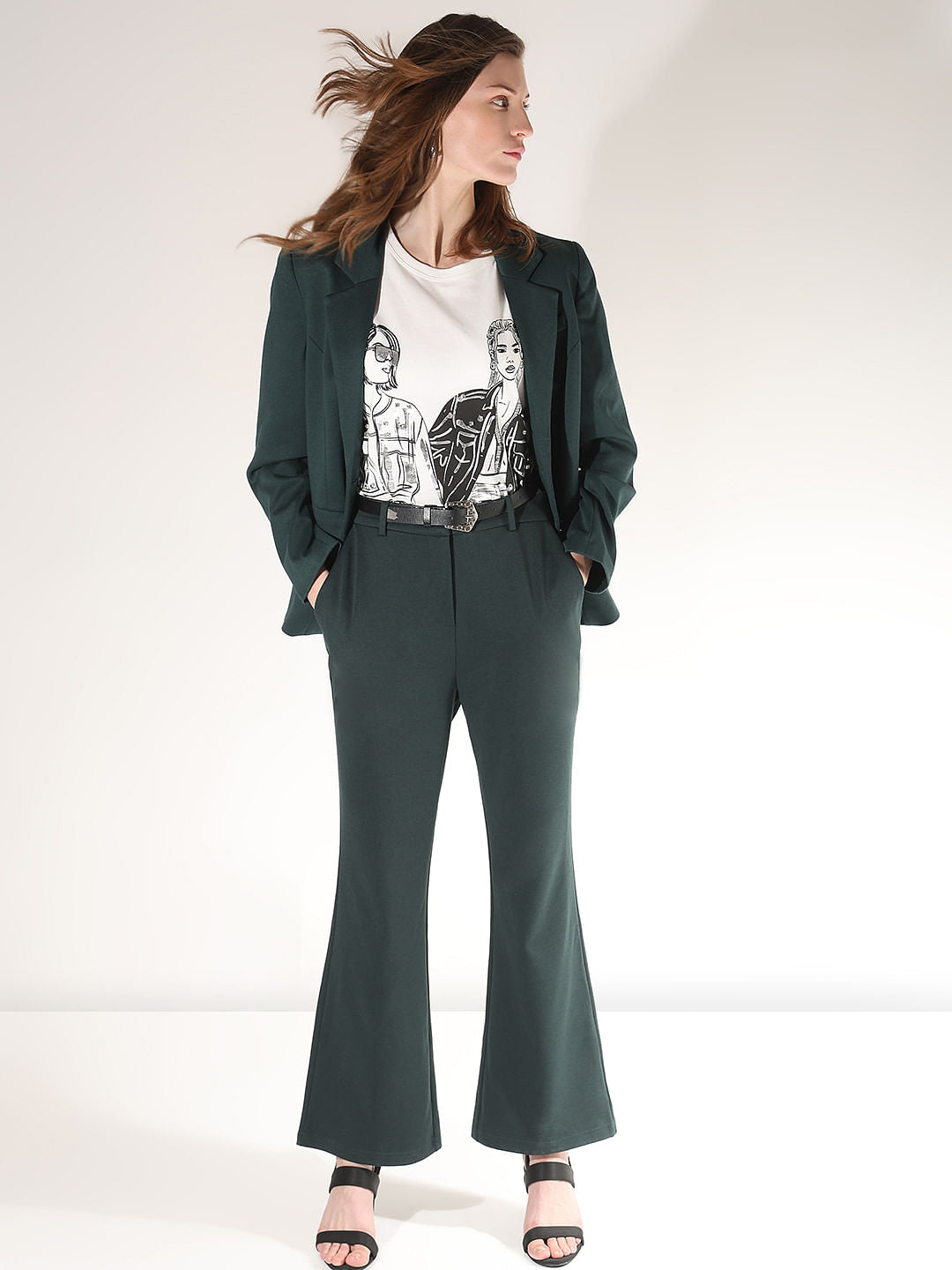 Dark Green Flared Co-Ord Set Pants