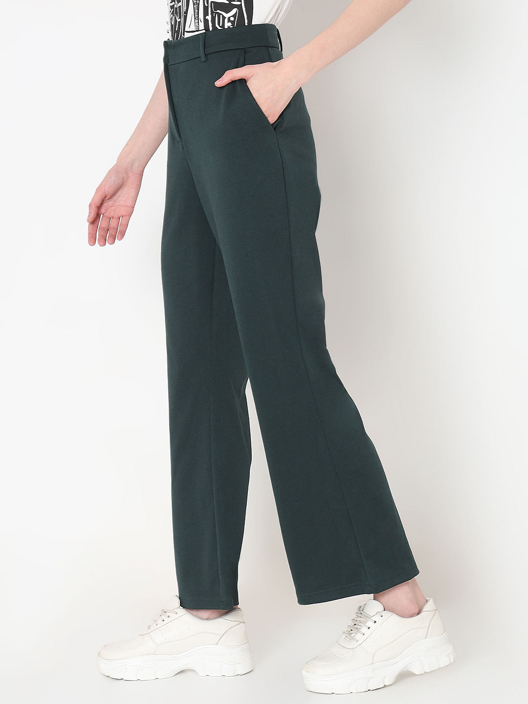 Dark Green Flared Co-Ord Set Pants