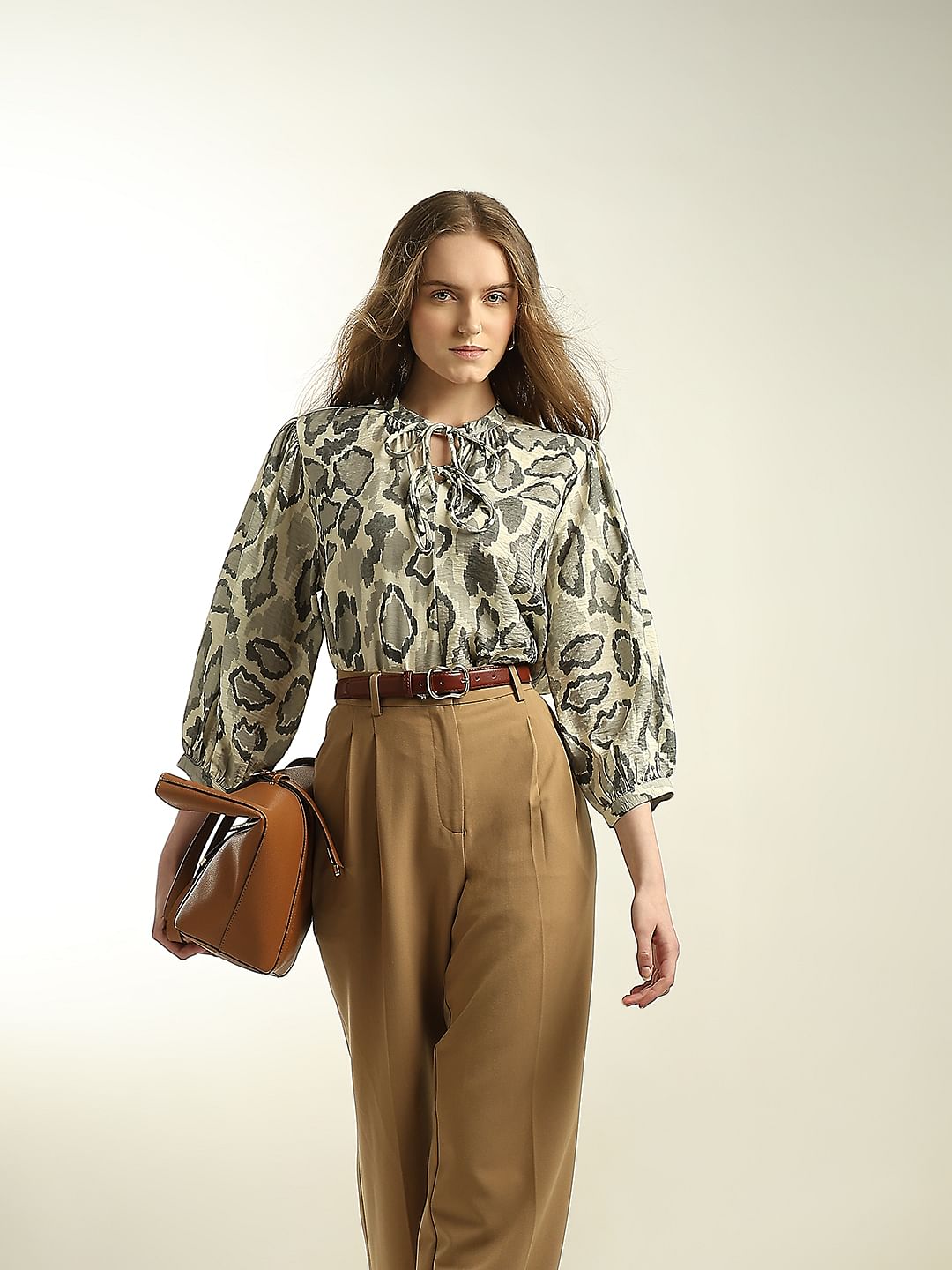 Cream Abstract Print Top