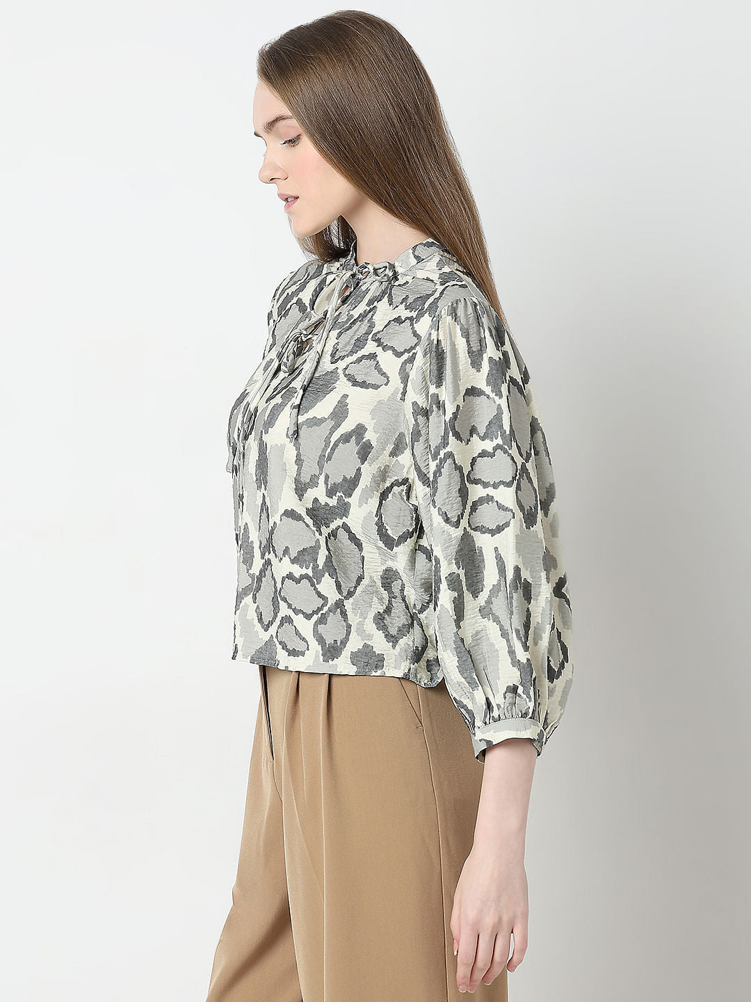 Cream Abstract Print Top