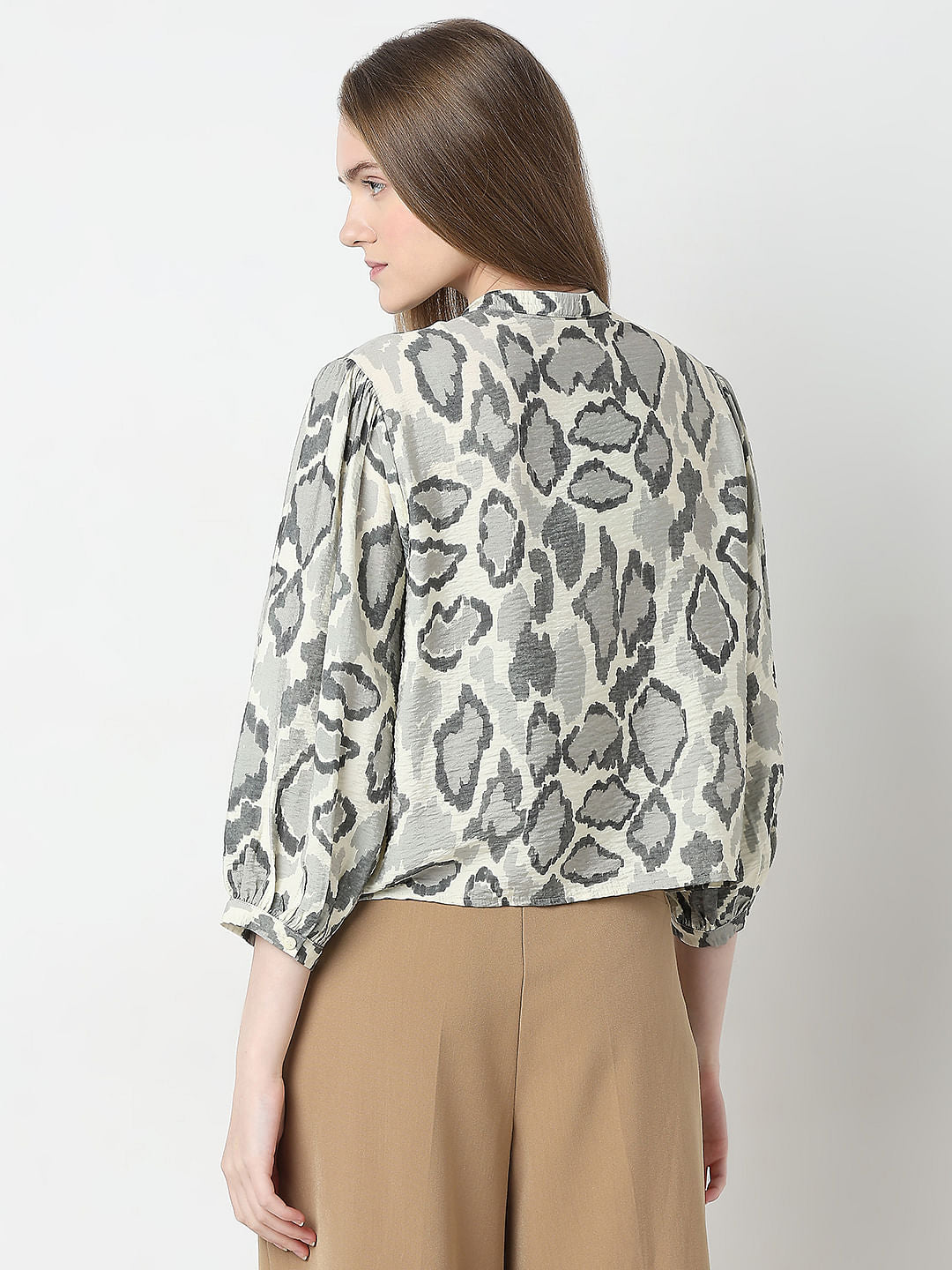 Cream Abstract Print Top