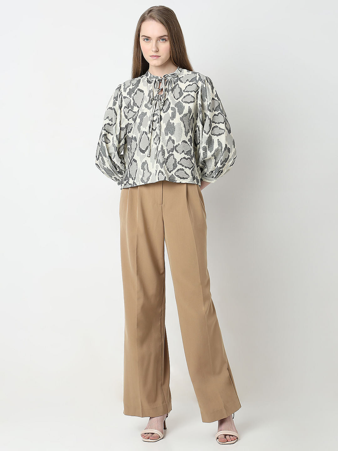 Cream Abstract Print Top