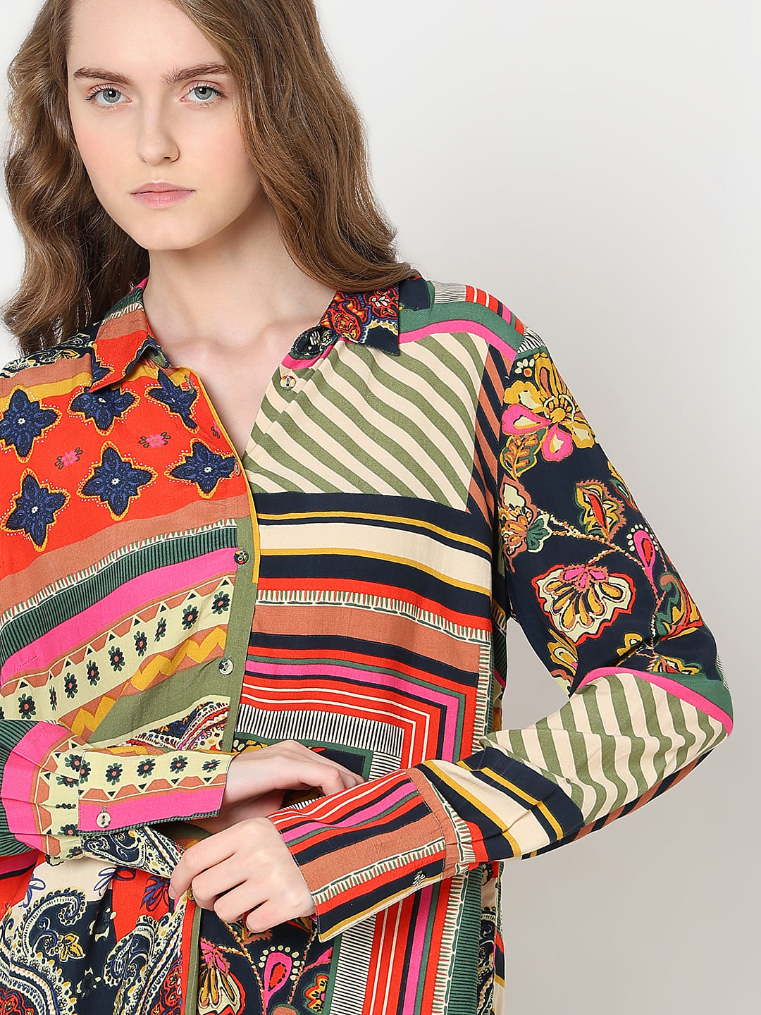 Multi-Colour Printed Asymmetric Shirt