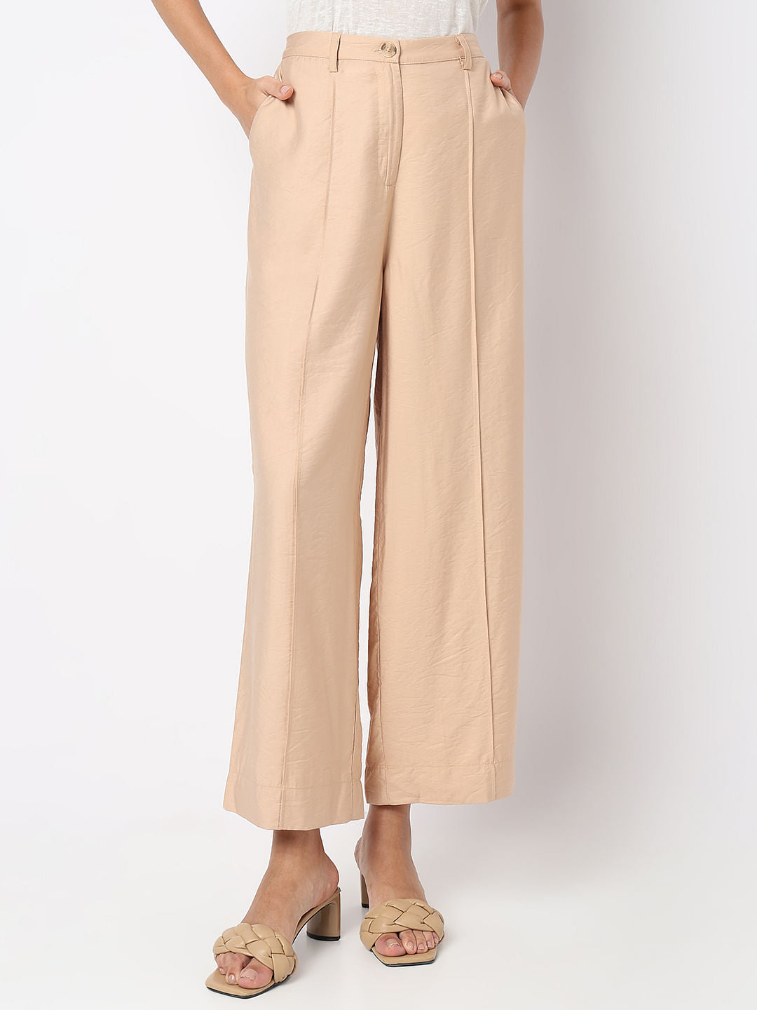Beige High Rise Pants