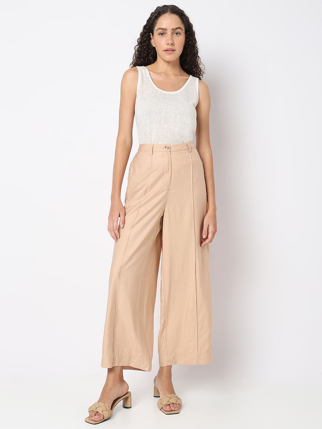 Beige High Rise Pants