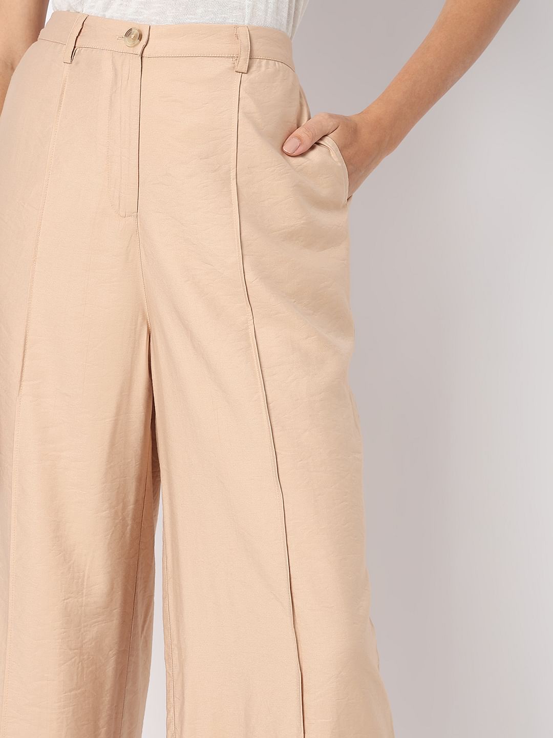 Beige High Rise Pants