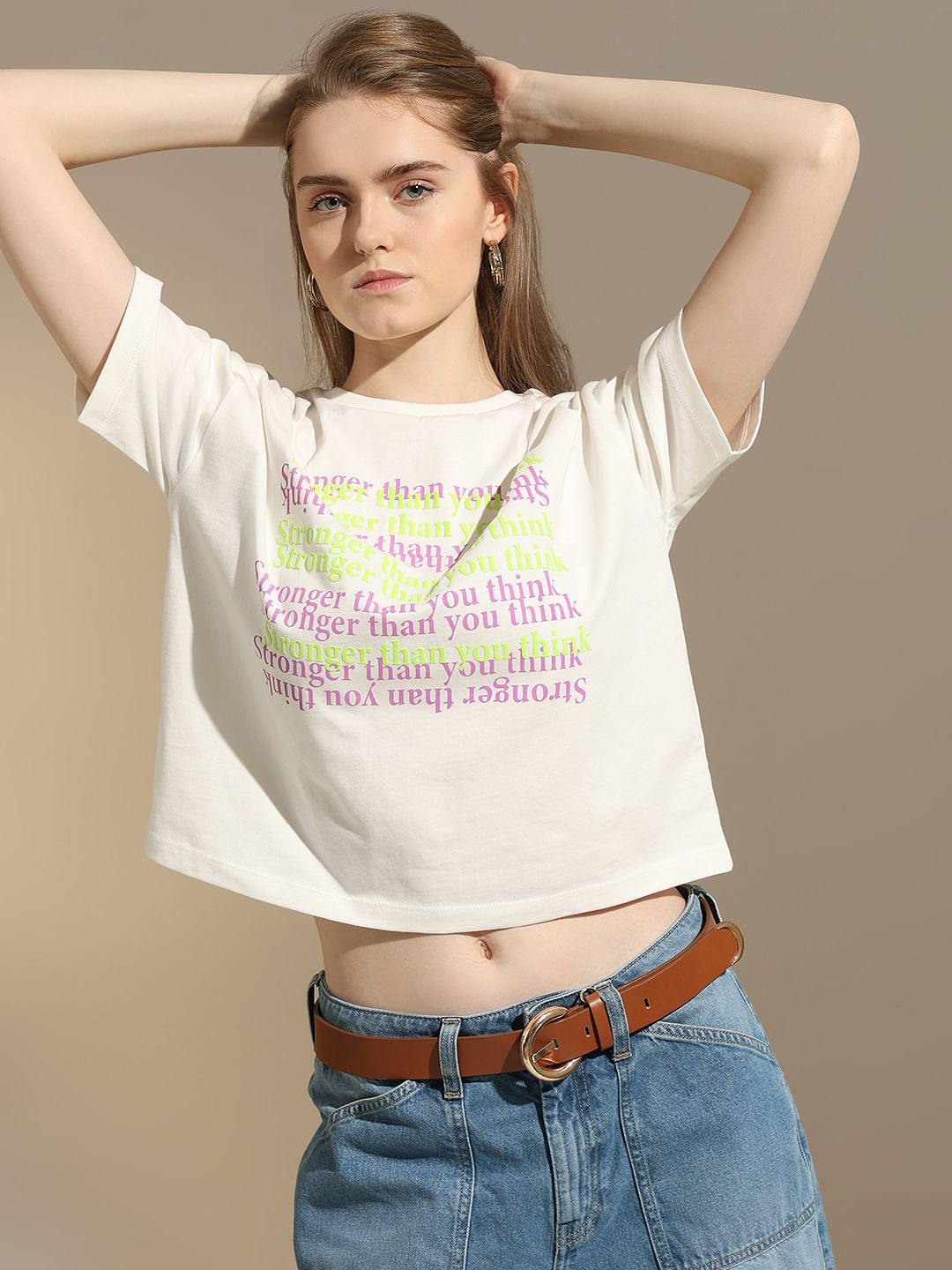White Text Print Cotton T-Shirt