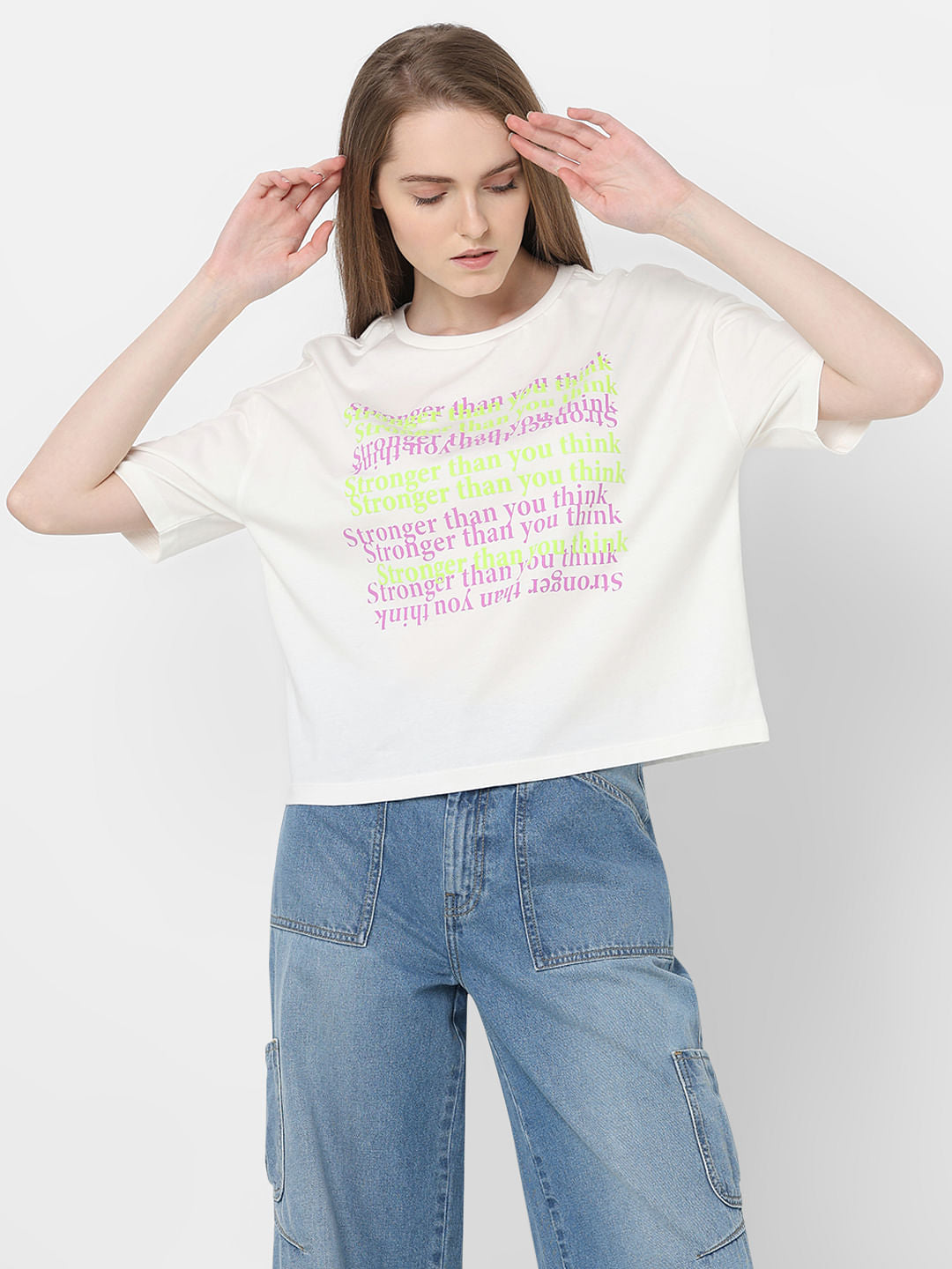 White Text Print Cotton T-Shirt