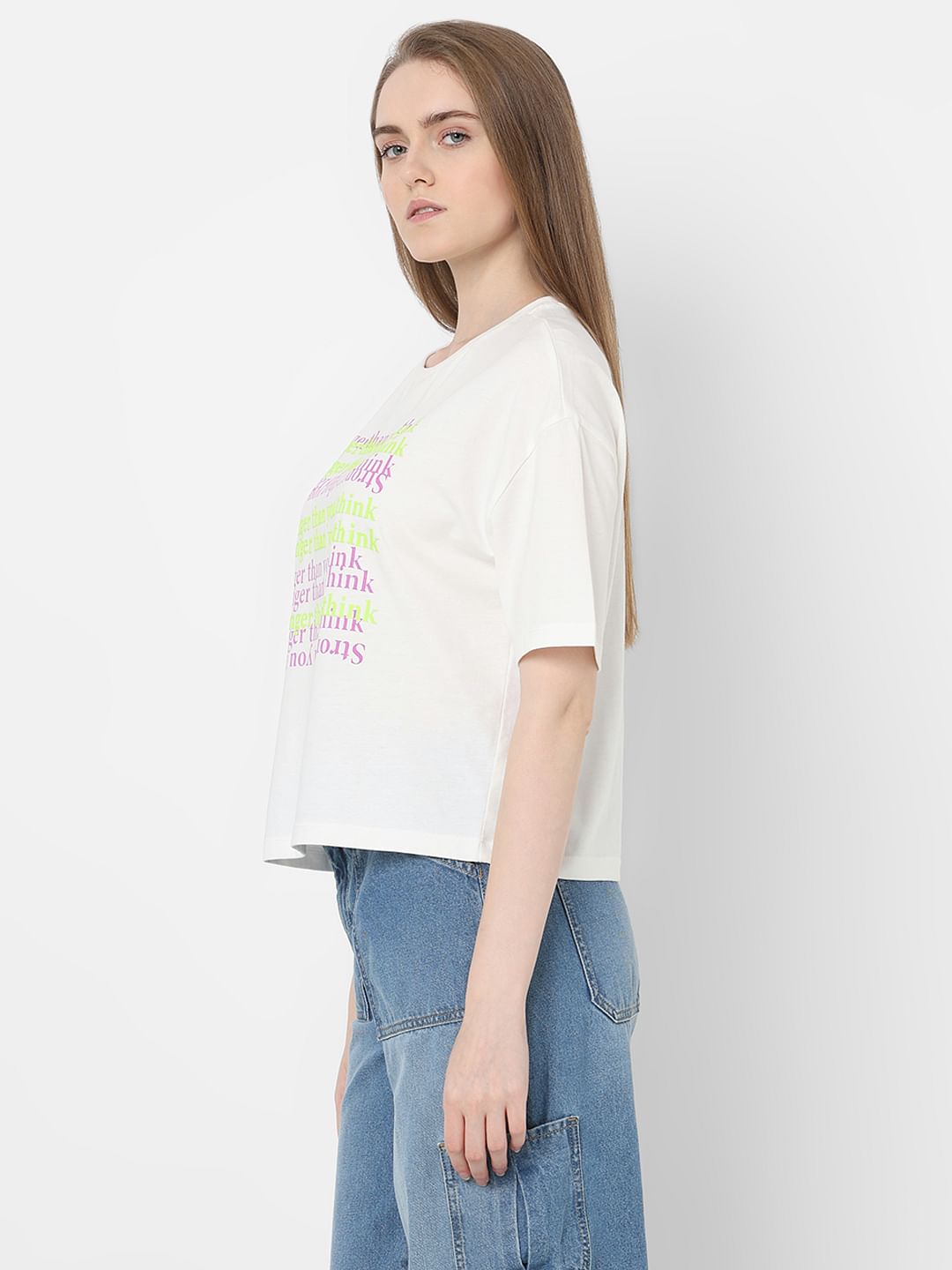 White Text Print Cotton T-Shirt