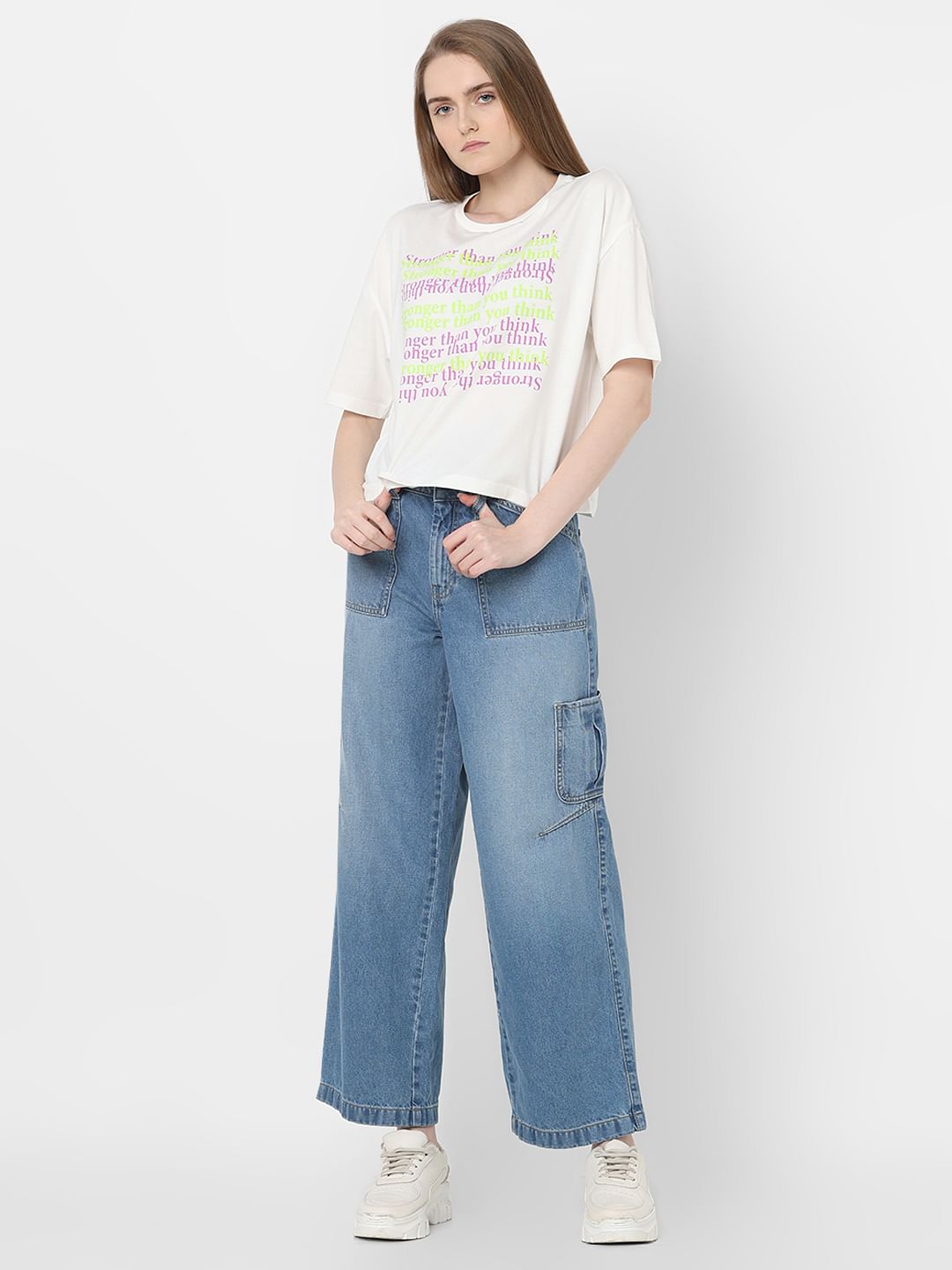 White Text Print Cotton T-Shirt