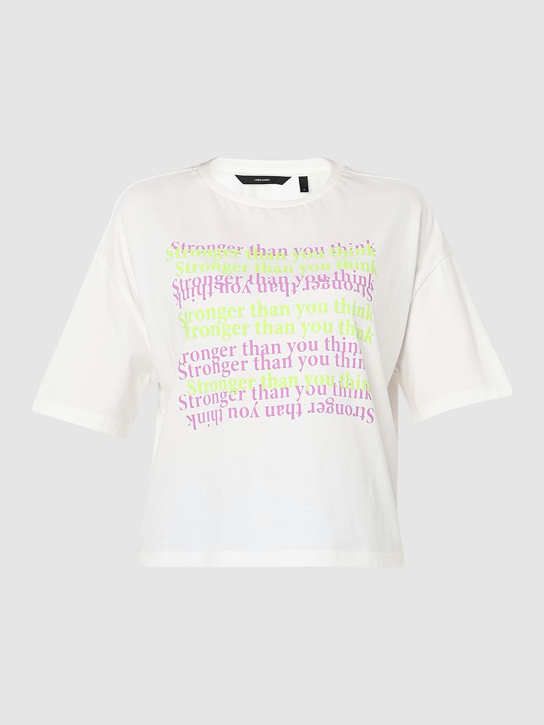 White Text Print Cotton T-Shirt