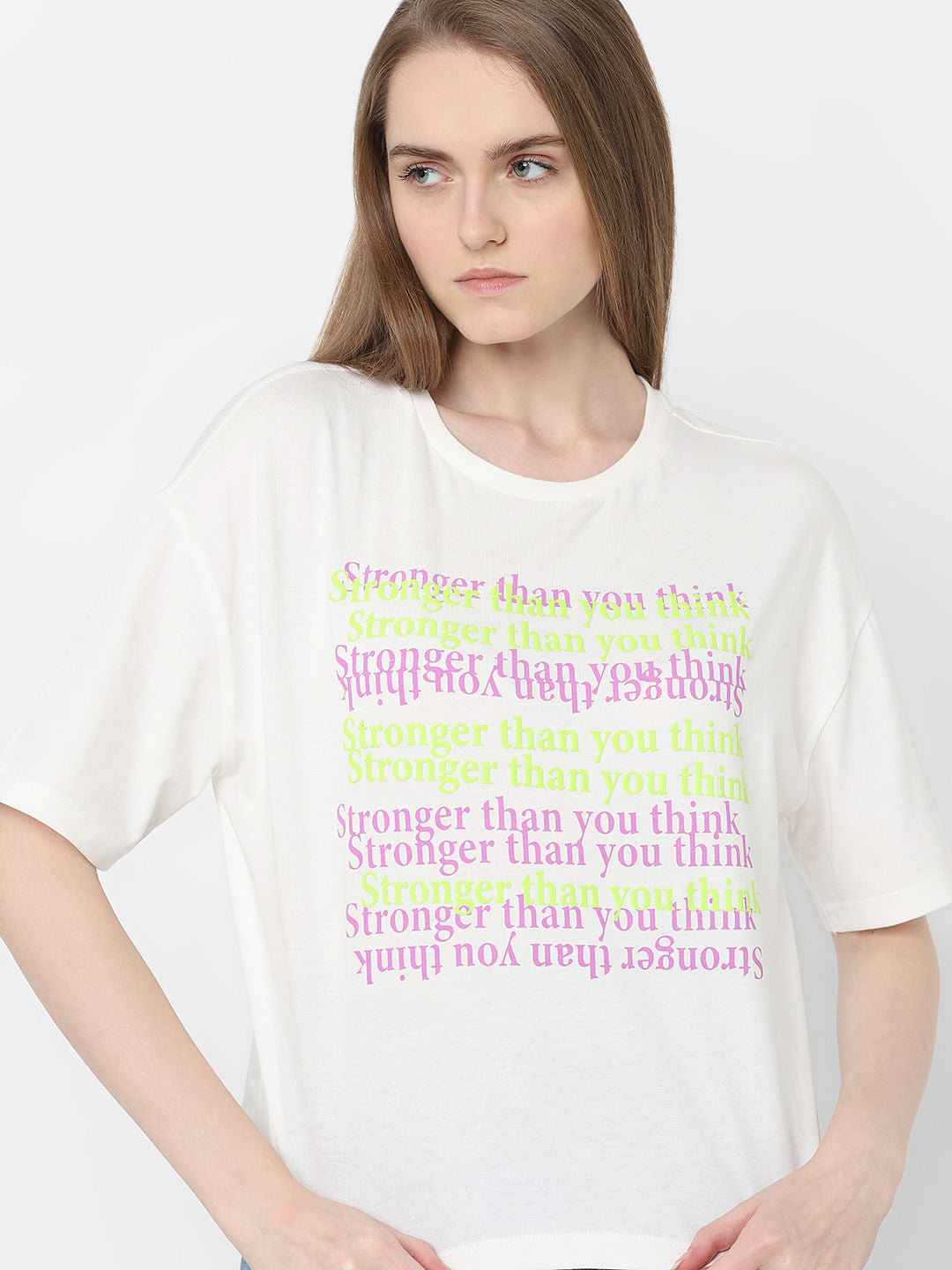 White Text Print Cotton T-Shirt