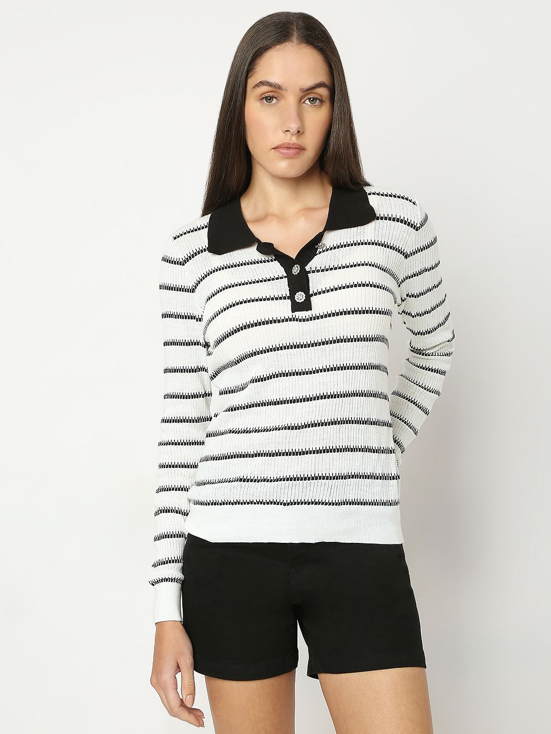 White Polo Neck Top