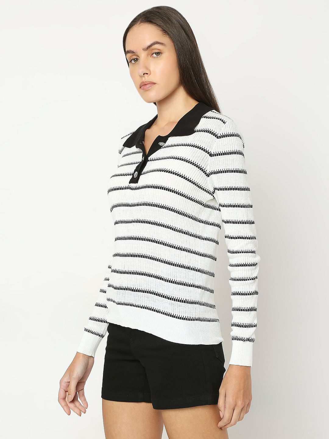 White Polo Neck Top