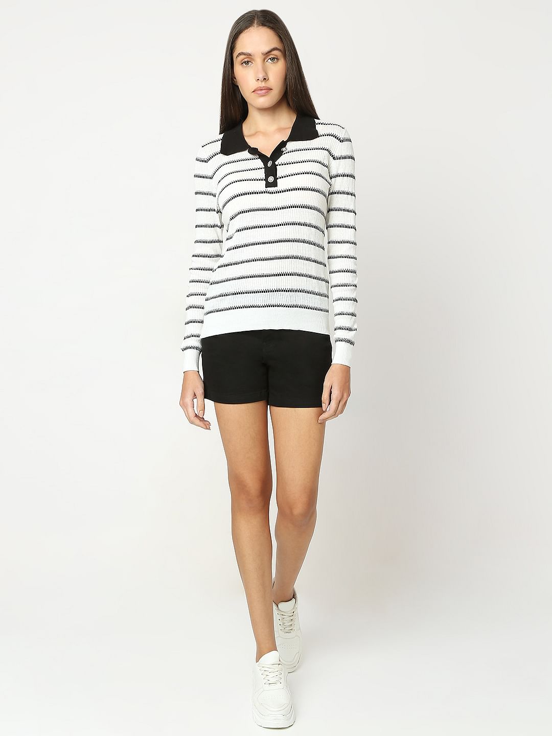 White Polo Neck Top