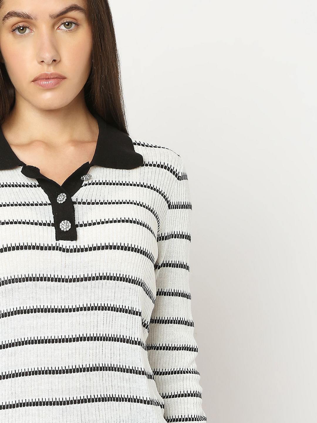 White Polo Neck Top